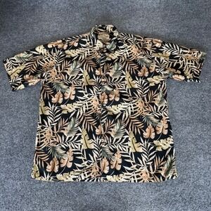 Cooke Street Hawaiian Shirt Mens Medium‎ Leaf Floral Black Beige Short Sleeve